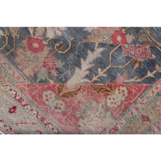 Antique Persian Tabriz Rug With Brid Design in Blue 8'8 X 12' For Sale - Image 15 of 16
