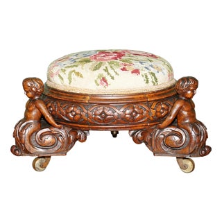 Anitque Victorian Carved Ottoman, 1840s For Sale