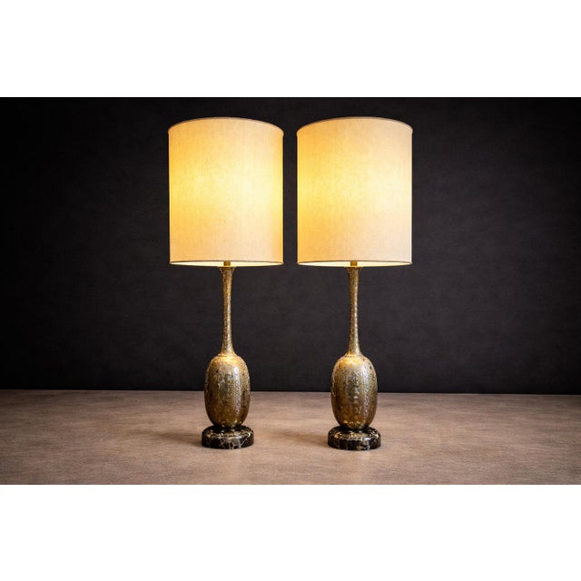 Art Nouveau 1930s Art Nouveau Table Lamps in Metal, Brass and Marble - a Pair For Sale - Image 3 of 9
