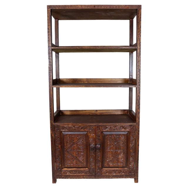 Hand Carved Oriental Wooden Cabinet Bookshelf Shelf, Nuristan, Afghanistan, 1980s For Sale