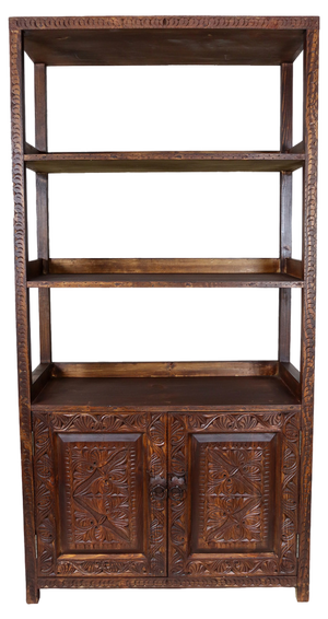 Hand Carved Oriental Wooden Cabinet Bookshelf Shelf, Nuristan, Afghanistan, 1980s