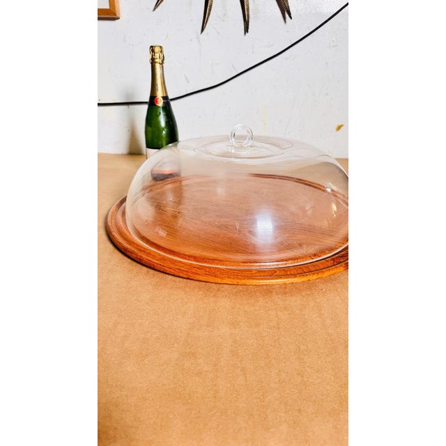 Large Wooden Cheese or Fruit Platter with Plastic Dome, Light Brown Patina This large cheese or fruit platter, crafted...