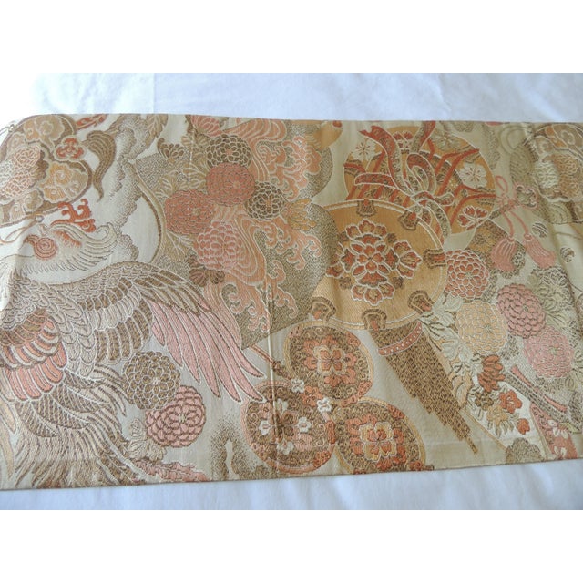 1980s Vintage Orange and Yellow Silk Woven Obi Textile For Sale - Image 5 of 6