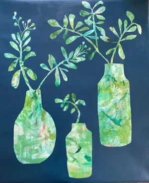 "Plant Trio" Contemporary Abstract Botanical Still Life Painting by Tracy Allegro