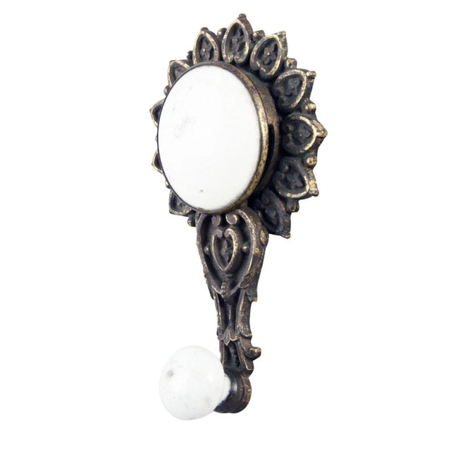 Rare Victorian style call bell lever. It is made of solid embossed bronze with white porcelain details. Good condition...