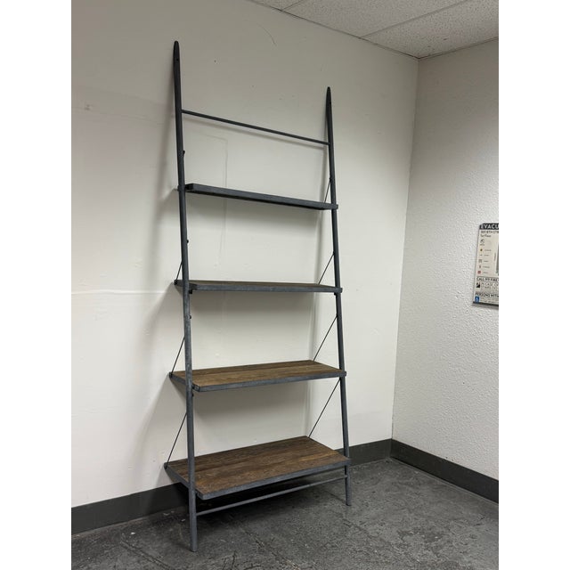 Industrial Restoration Hardware Industrial Leaning Wood & Metal Shelving Unit For Sale - Image 3 of 12