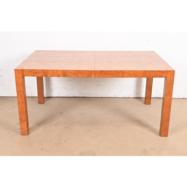 Wood Milo Baughman Style Burl Wood Parsons Extension Dining Table by Lane, Newly Refinished For Sale - Image 7 of 12