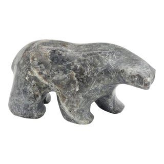 1960s Ben Saclamana Signed Inuit Carved Stone Bear Sculpture For Sale