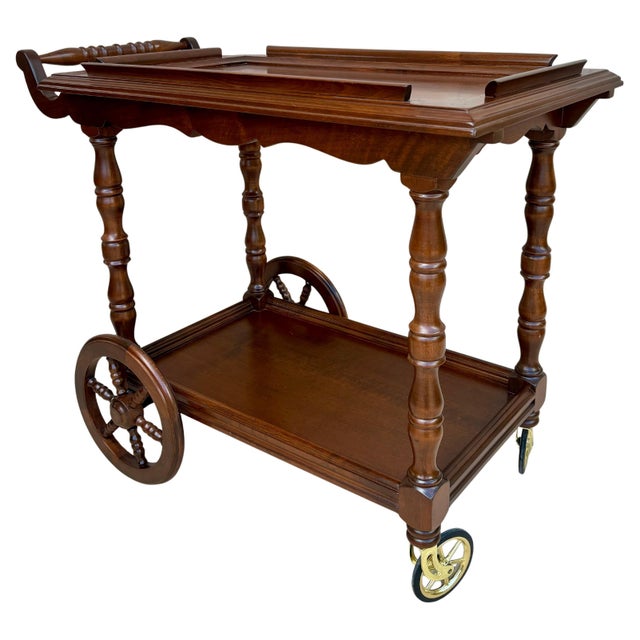 Mid-Century French Wooden Bar Cart Trolley, 1950s For Sale - Image 15 of 18