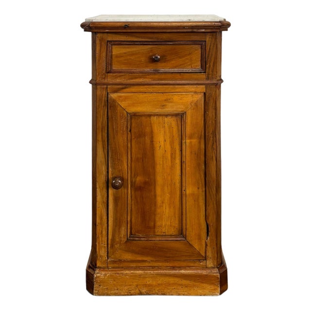 Walnut Bedside Table with White Marble Top For Sale