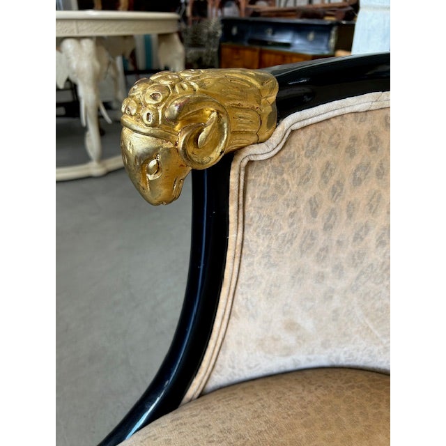 Wood 20th Century Neoclassical Style Rams Head Barrel Chairs, a Pair For Sale - Image 7 of 9