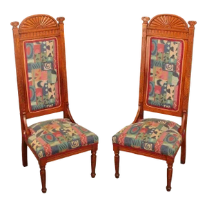 Antique Eastlake Carved Oak High-Back Chairs