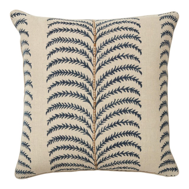 Blockprint Palm Frond Throw Pillow Cover in Deep Indigo For Sale