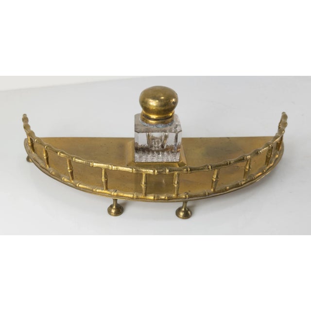 19th Century English Faux Bamboo Brass Inkwell Desk Set For Sale - Image 11 of 11
