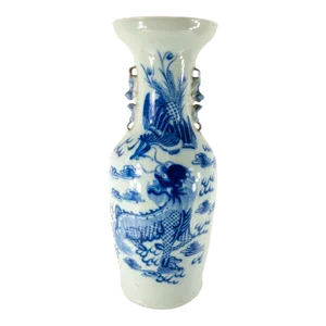 19th Century Chinese Chinoiserie Blue and White Celadon Floor Vase