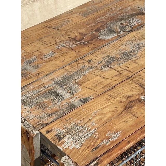 Early 20th Century Antique Industrial Distress Gray Wooden Rolling Shelf Storage Cart Store Display For Sale - Image 5 of 12