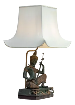 Table Lamp with Phra Aphai Mani Figurine in Gilt Bronze, 1970s