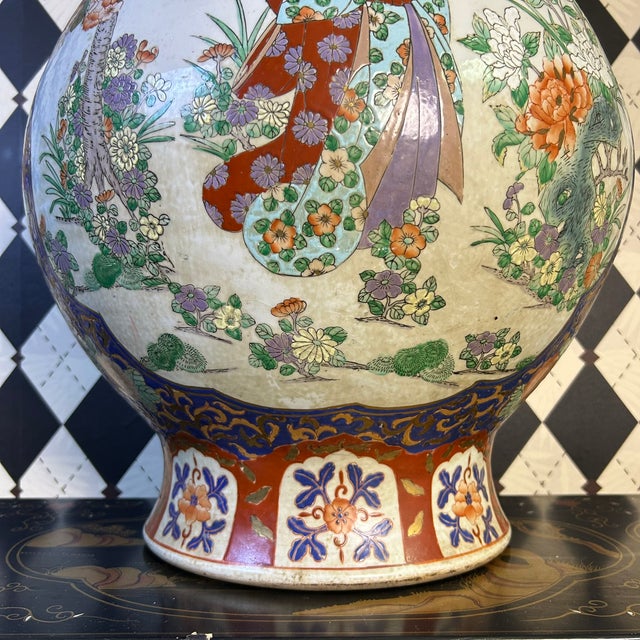 Ceramic Tall Floor Baluster Form Chinese Porcelain Vase Pair, Chinoiserie 33" For Sale - Image 7 of 12
