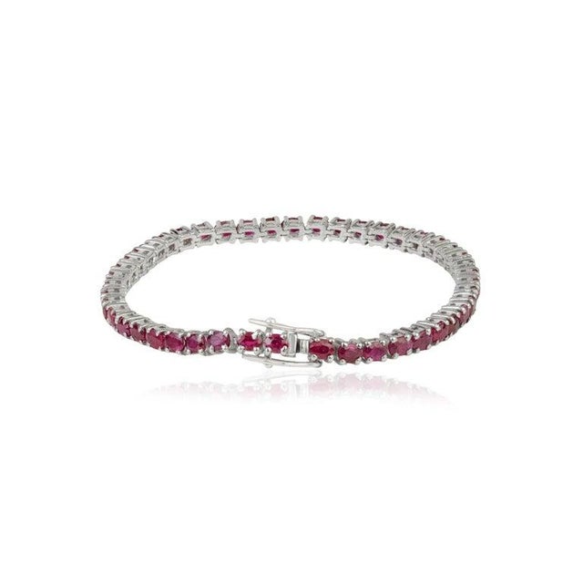 Metal 925 Sterling Silver Ruby Tennis Bracelet- Elegant Red Gemstone Fine Jewelry For Sale - Image 7 of 9