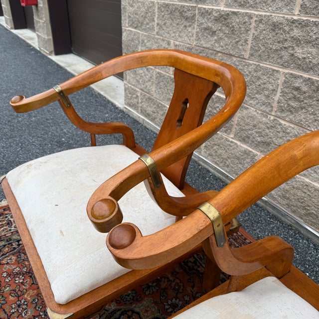 Late 20th Century Vintage Schnadig James Mont / Ming Style Horseshoe Chairs in Maple & Brass - A Pair For Sale - Image 5 of 18