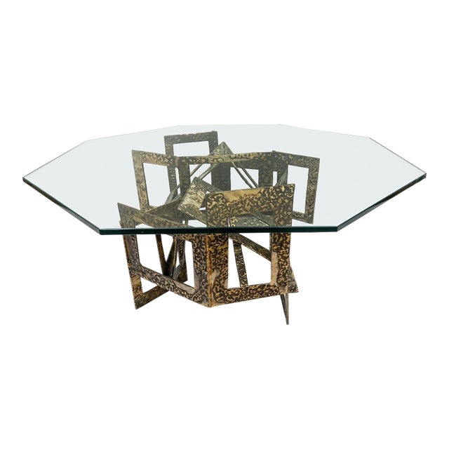 Mid Century Brutalist Sculptural Metal Coffee Table For Sale