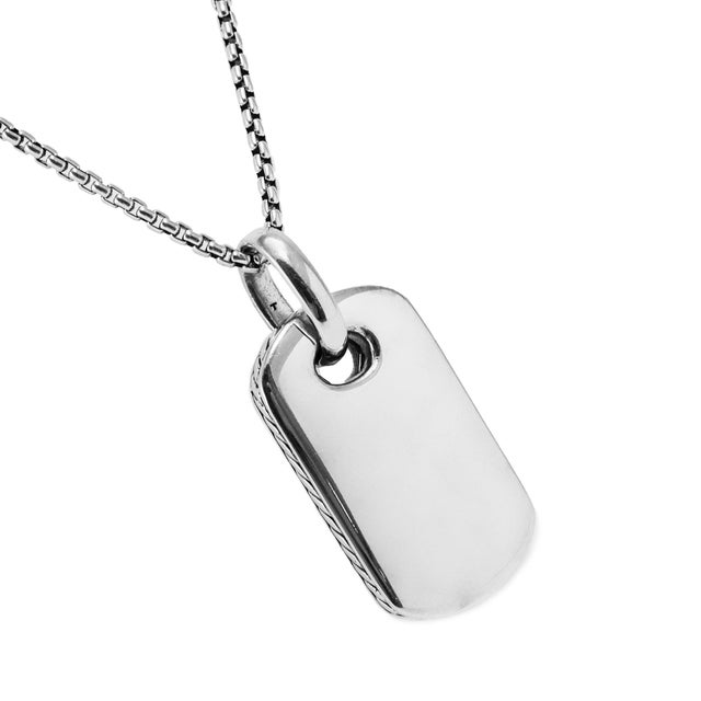 David Yurman 925 Sterling Silver Black Onyx Diamond Dog Tag Pendant Necklace For Sale In Houston - Image 6 of 8