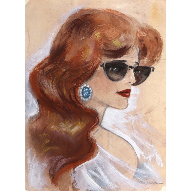 Erik Freyman, Sketch of a Lady, Watercolor With Pastel For Sale