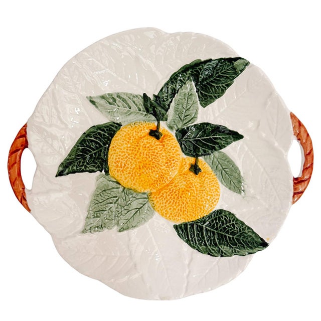 Beautiful vintage Japanese majolica fruit decorative cabinet plates with handles that will add such a happy note to your...