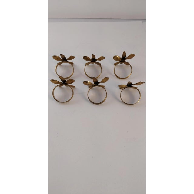 1980s Vintage Brass Napkin Rings With Utensils Set of Six Knife Spoon Fork For Sale - Image 5 of 8