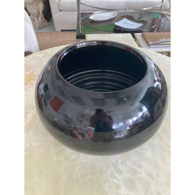 Black Reflective Glaze Ceramic Cache Pot For Sale - Image 11 of 11
