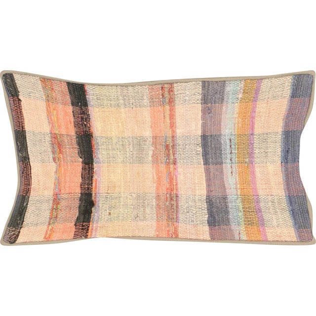 1960s Turkish Rag Pillow. Sewn with fragments of vintage hand made Anatolian cotton & linen kilims. Fiber fill. 523022