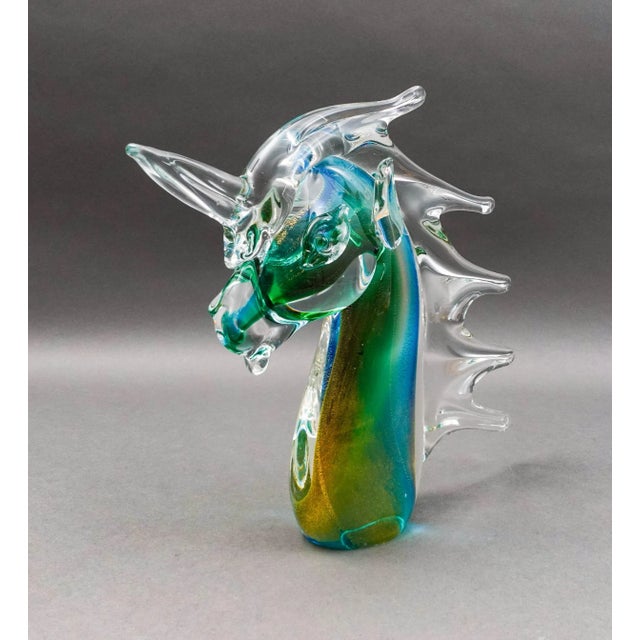 Archimede Seguso Murano Signed Italian Sommerso Glass Unicorn Horse Sculpture. Measures approximately 10" long, 2 1/2"...