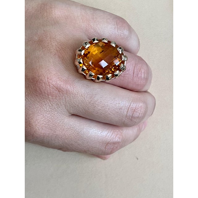42 Carat Natural Oval Citrine Cocktail Ring in 14 Karat Yellow Gold, Estate For Sale - Image 14 of 18