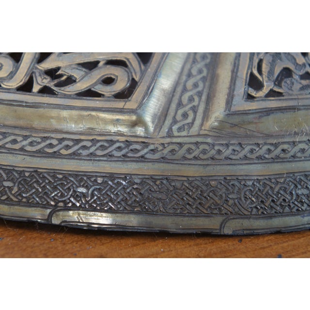 Mid 20th Century Mid 20th Century Vintage Moroccan Pierced Reticulated Brass Swag Pendant Light For Sale - Image 5 of 13