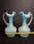 Antique Pair Victorian Blue Satin Cased Glass Pitcher Ewers Hand Painted Orchids Frosted Coral Branch Handles Ruffled Rim - a Pair For Sale - Image 17 of 18
