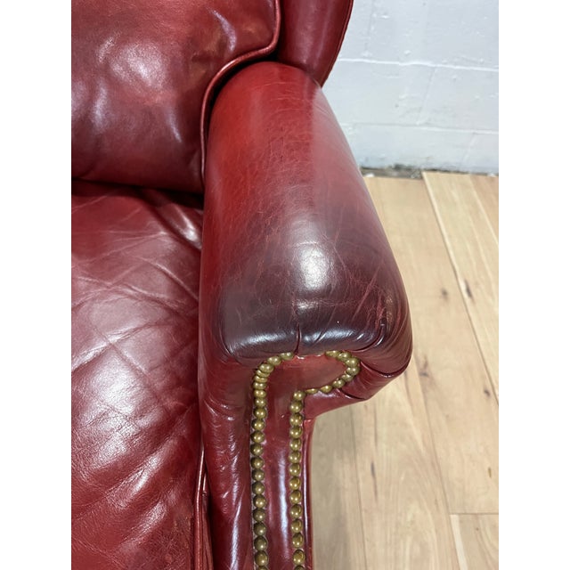 Red Napoleon III Style Leather Wingback Recliner Library Armchair For Sale - Image 8 of 12