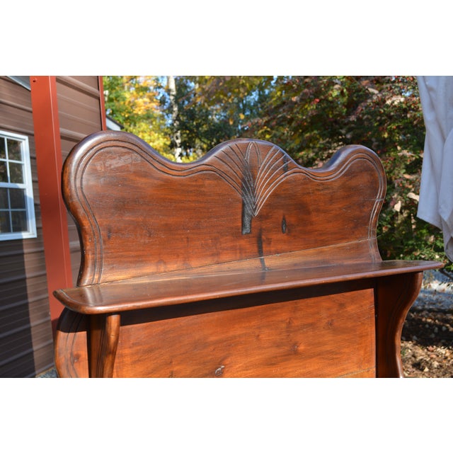 Vintage Rustic Dark Pine Wood Chiffonier Cabinet W/ Scrolled Top - Shelf & Drawer For Sale - Image 4 of 18