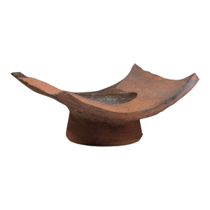 Vintage Japanese Modernist Slab Built Reddish Clay Ikebana Vessel, Signed