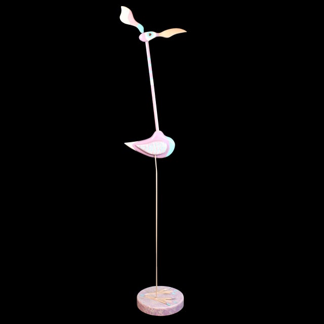 Whimsical Hand-Painted Bird Sculpture For Sale - Image 4 of 4