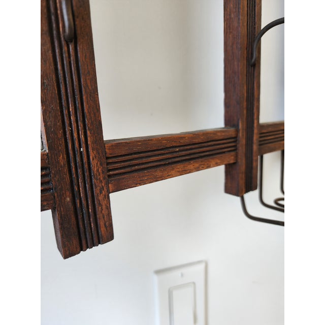 Antique Arts & Crafts Wall Coat Rack With Mirror and Hooks For Sale - Image 11 of 17