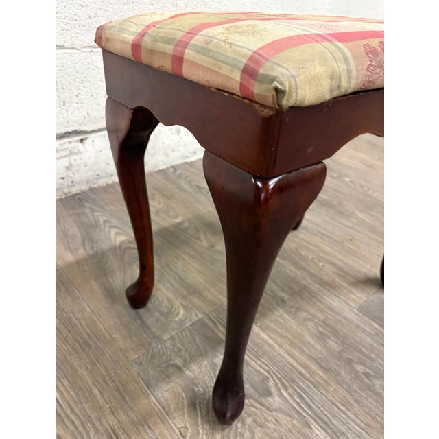 Pink Vintage Bombay Company Queen Anne Style Upholstered Footstool For Sale - Image 8 of 14