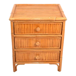 1970s Bamboo Split Reed Rattan Bedside Table Nightstand Small Chest