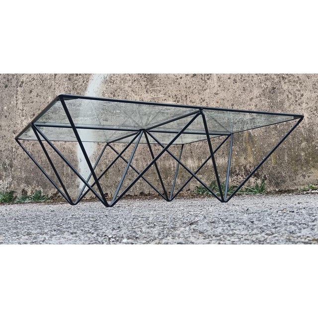 Black Coffee Table in Metal and Glass, 1980s For Sale - Image 8 of 13