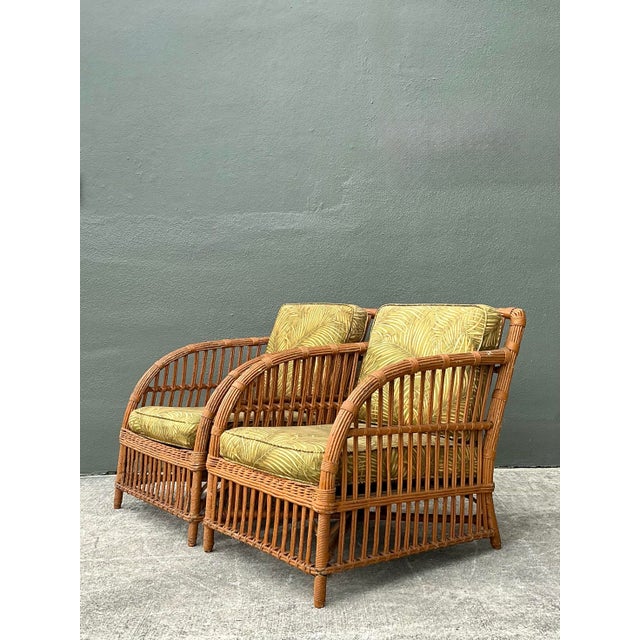 Tan Vintage Stick Rattan Lounge Chairs - A Pair For Sale - Image 8 of 12