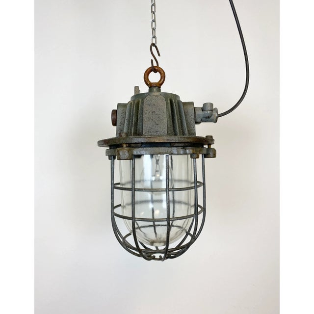 Gray Industrial Cast Iron Cage Pendant Light, 1960s For Sale - Image 14 of 14
