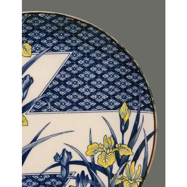 Vintage Japanese Porcelain Painted Floral Irises Serving Platter For Sale - Image 6 of 9