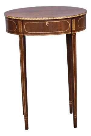 1990s Baker Colonial Williamsburg Federal Style Mahogany Oval Inlaid Side Table Rare