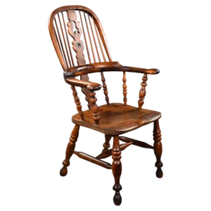 19th Century English Yew Wood High Back Broad Arm Windsor Chair, 1850s