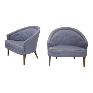 Petite Pair of Tufted Midcentury Armchairs