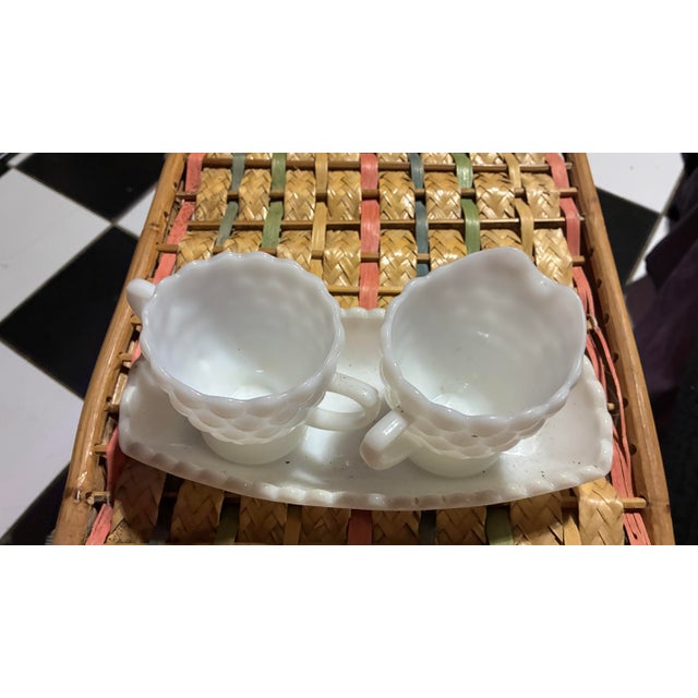 English Vintage Milk Glass Creamer and Sugar Set With Tray - 3 pcs For Sale - Image 3 of 4
